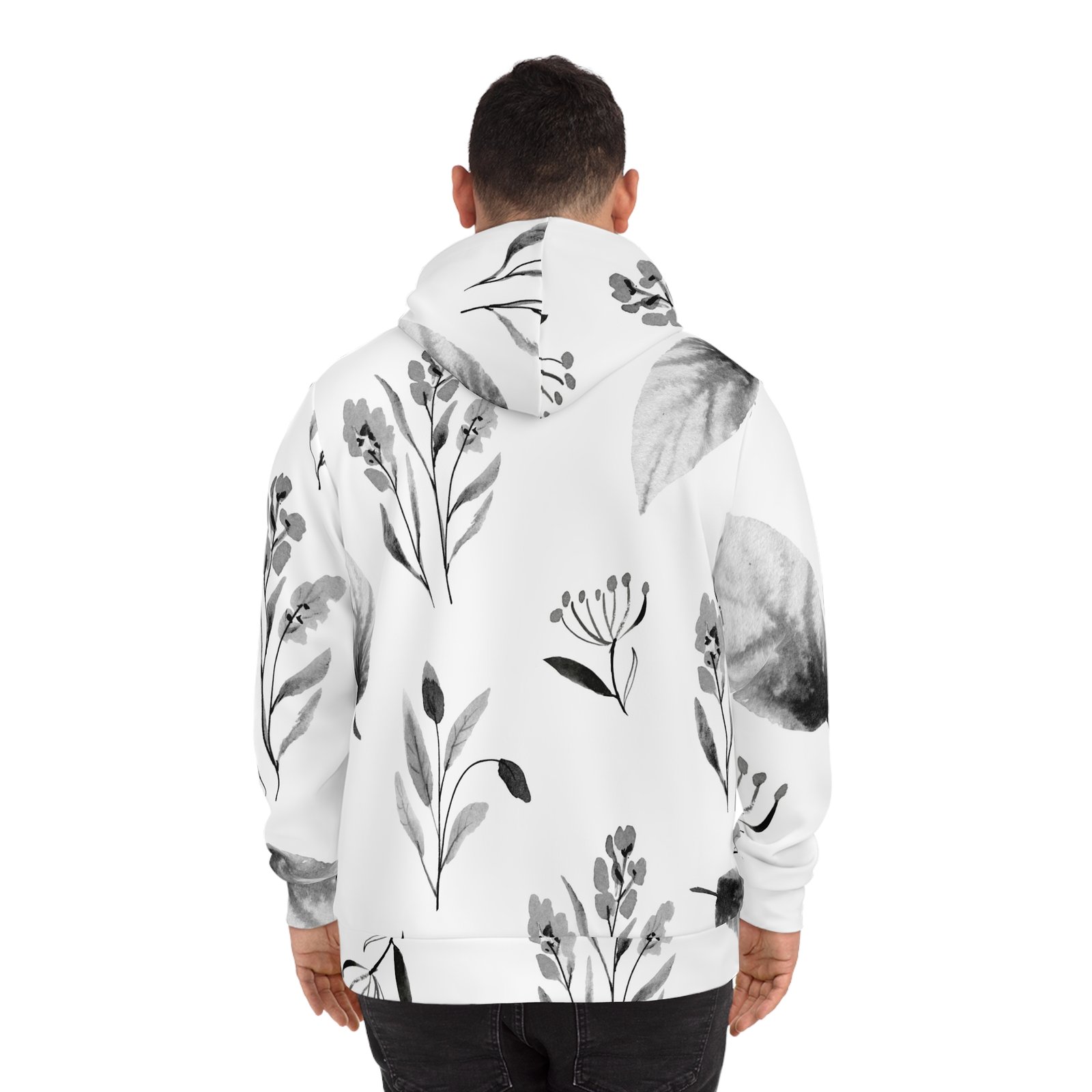 leafy black and white flower fashion hoodie, nature print sweatshirt, botanical pattern hoodie, trendy floral pullover, stylish monochrome leafy black and white flower fashion hoodie, nature print sweatshirt, botanical pattern hoodie, trendy floral pullover, stylish monochrome